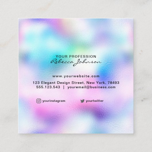 ホログラフィッカスタムク虹色ロゴアーティスト スクエア名刺 (裏面)