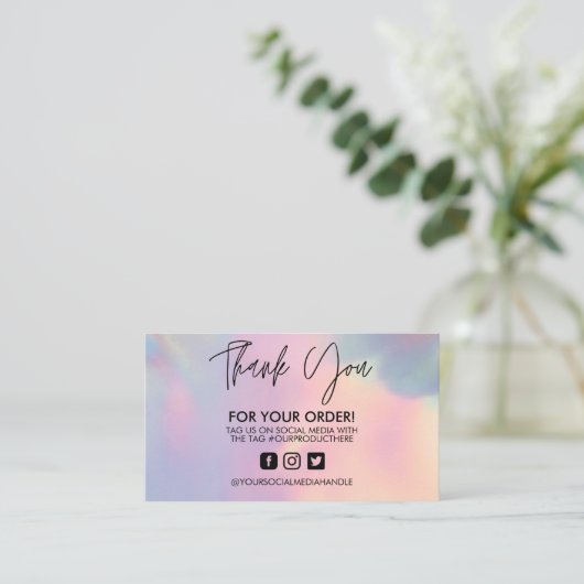 ホログラフィックありがとうトレンディーサロン名刺 名刺 (スタンド正面)