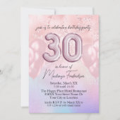 ホログラフィックとピンクの30歳の誕生日バルーン 招待状 (正面)