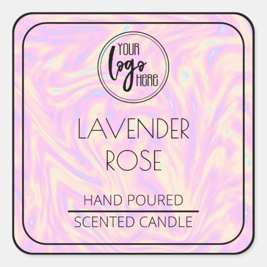 ホログラフィックと黒あなたのロゴSoy Candleラベル スクエアシール (正面)