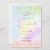 ホログラフィックなキンチェアラ ピンクの蝶+グリッター 招待状 (正面)