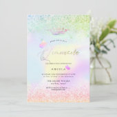 ホログラフィックなキンチェアラ ピンクの蝶+グリッター 招待状 (スタンド正面)