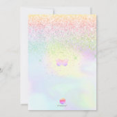 ホログラフィックなキンチェアラ ピンクの蝶+グリッター 招待状 (裏面)