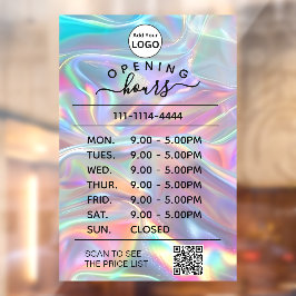 ホログラフィックな営業時間ロゴとQRコード ウィンドウサイン