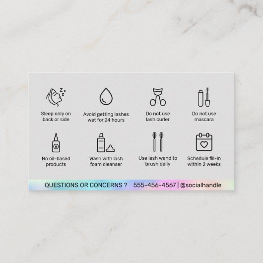 ホログラフィックまつげ拡張ラッシュアフターケアカード 名刺 (裏面)