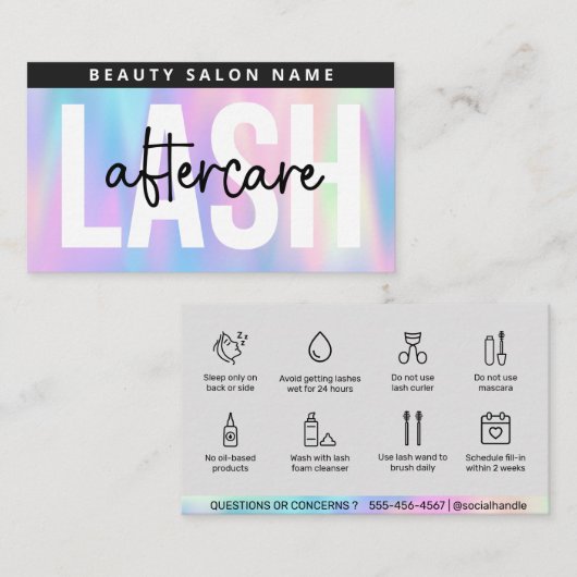 ホログラフィックまつげ拡張ラッシュアフターケアカード 名刺 (正面/裏面)