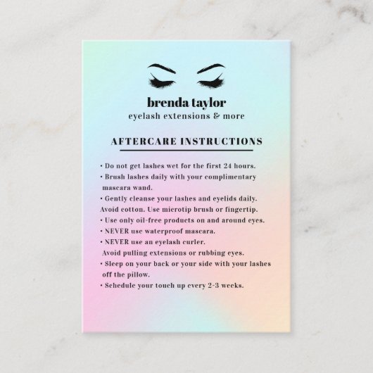 ホログラフィックまつ毛ブラウバアフターケアの指示 名刺 (正面)