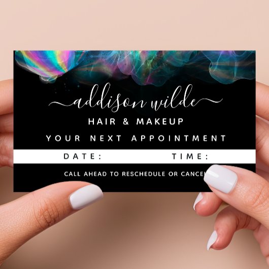 ホログラフィックアルコールインクモダンアポイントメントカード 予約カード