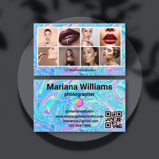 ホログラフィックインスタグラム8写真コラージュqrコード 名刺