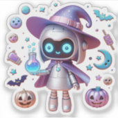ホログラフィックウィッチロボットビニールかわいいハロウィーン技術 シール (正面)
