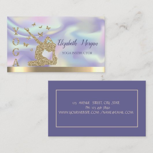 ホログラフィックウィメンシルエットヨガインストラクター 名刺 (正面/裏面)