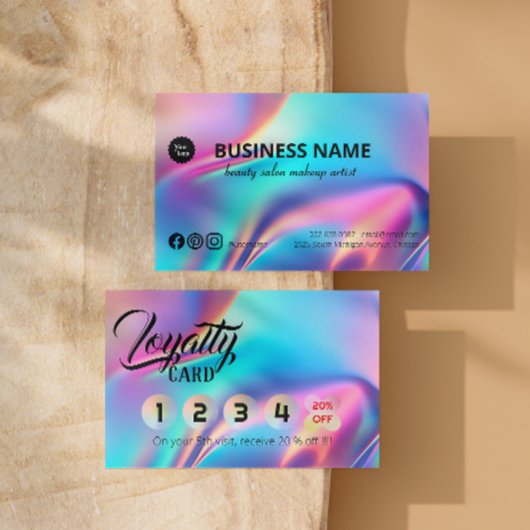 ホログラフィックエステティシャンエレガントスクリプトカリグラフ ロイヤリティカード