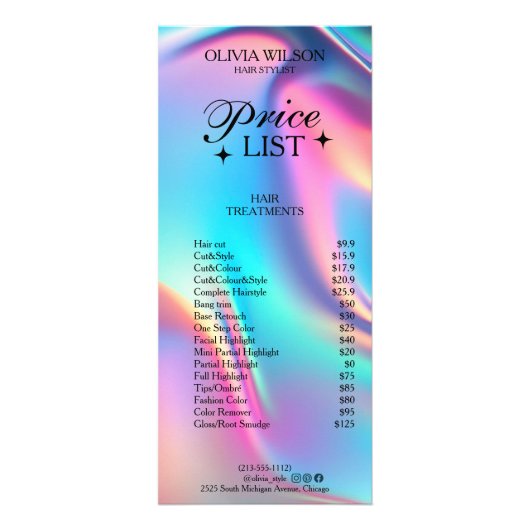 ホログラフィックエステティシャン価格表メニュー ラックカード (正面)