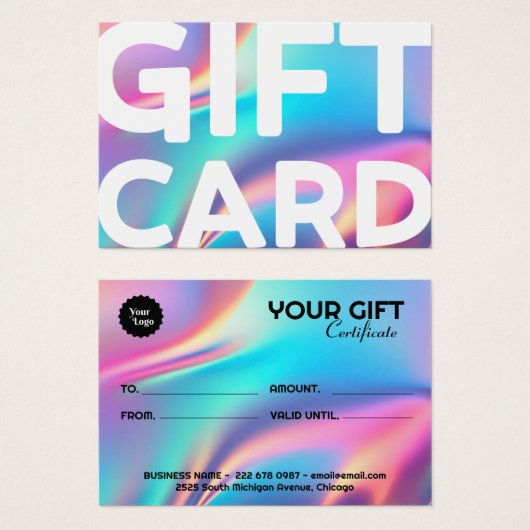 ホログラフィックエステティシャン証明書ギフトカード (正面&裏面)