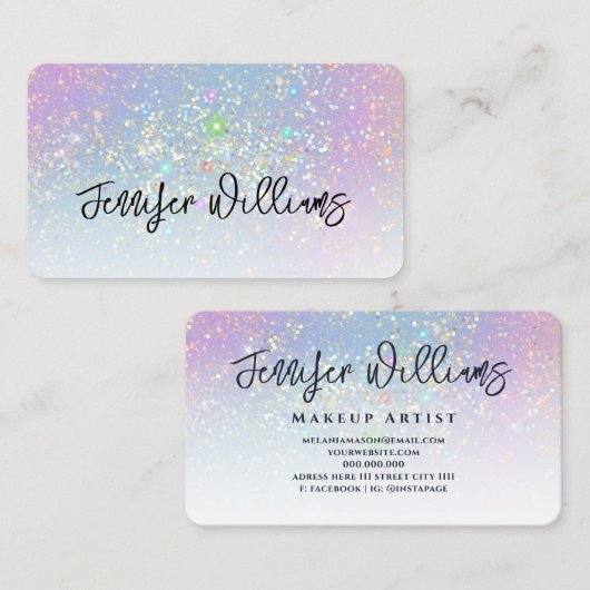ホログラフィックエレガントグリッターキラキラ美しいガラス 名刺 (正面/裏面)