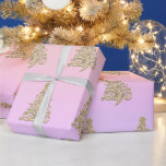 ホログラフィックエレガント金ゴールドクリスマスツリーパターン ラッピングペーパー<br><div class="desc">ホモダンロフェイクグラフィック&金ゴールドのクリスマスデザイン。</div>