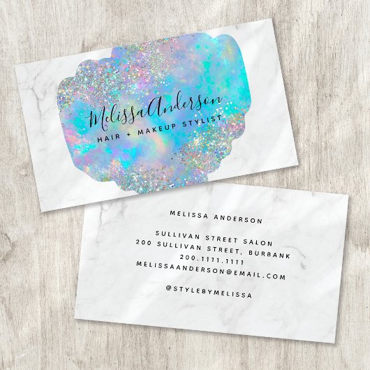 ホログラフィックオパールストーングリッター大理石 名刺