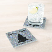 ホログラフィックオパール石の背景ハッピーホリデー ガラスコースター (アングル)
