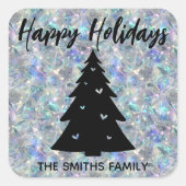 ホログラフィックオパール石の背景ハッピーホリデー スクエアシール (正面)