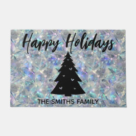 ホログラフィックオパール石の背景ハッピーホリデー ドアマット