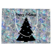 ホログラフィックオパール石の背景ハッピーホリデー ラージペーパーバッグ (裏面)