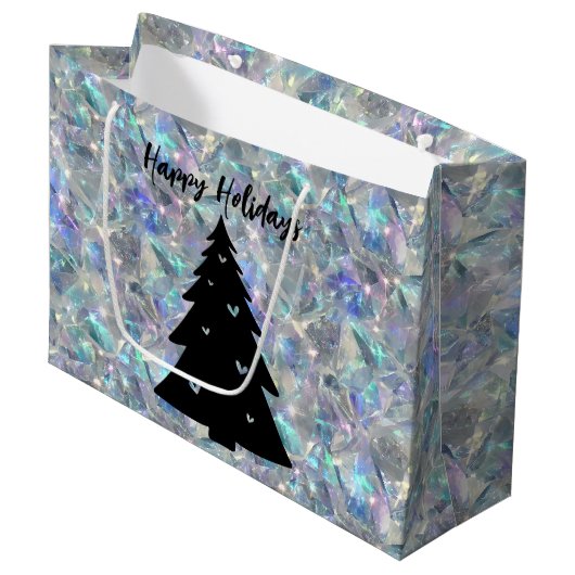 ホログラフィックオパール石の背景ハッピーホリデー ラージペーパーバッグ (正面アングル)