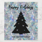 ホログラフィックオパール石の背景ハッピーホリデー ワインラベル (シングルラベル)