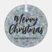 ホログラフィックオパール石の背景メリークリスマス ガラスオーナメント (正面)