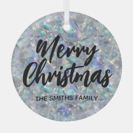 ホログラフィックオパール石の背景メリークリスマス ガラスオーナメント