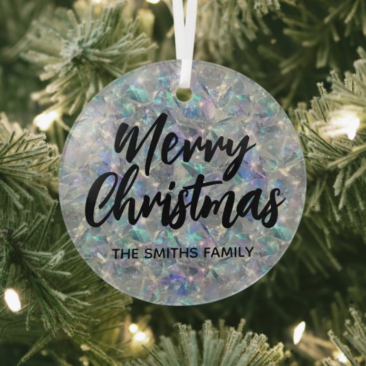 ホログラフィックオパール石の背景メリークリスマス ガラスオーナメント (インサイチュ)