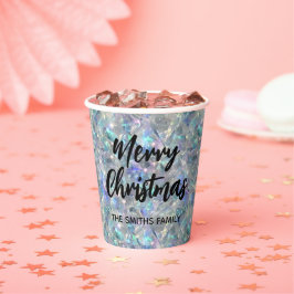 ホログラフィックオパール石の背景メリークリスマス 紙コップ