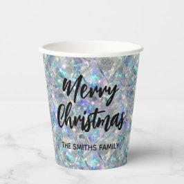 ホログラフィックオパール石の背景メリークリスマス 紙コップ