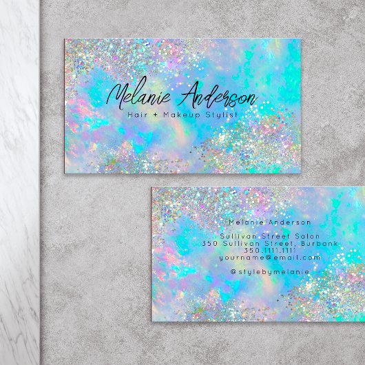ホログラフィックオパール石グリッター名刺 名刺