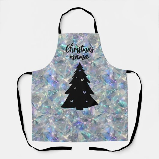 ホログラフィックオパール石背景クリスマスママ エプロン (正面)