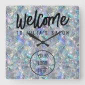 ホログラフィックオパール石背景 スクエア壁時計 (正面)