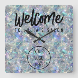 ホログラフィックオパール石背景 スクエア壁時計