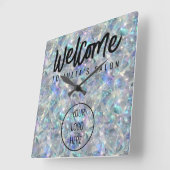 ホログラフィックオパール石背景 スクエア壁時計 (傾斜)