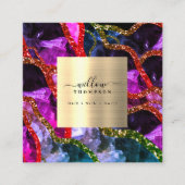 ホログラフィックオパール紫色の歯のゲートQRコード スクエア名刺 (正面)