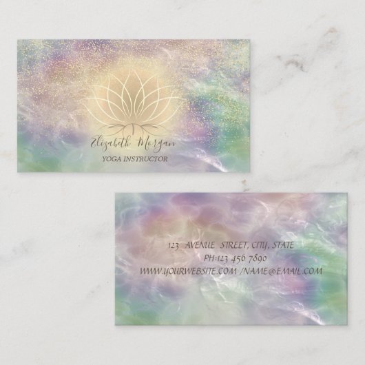 ホログラフィックオパール金ゴールドロータスヨガI 名刺 (正面/裏面)