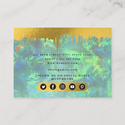 ホログラフィックオパール&金ゴールドメイクアップアーティスト美しいサロン 名刺 (裏面)