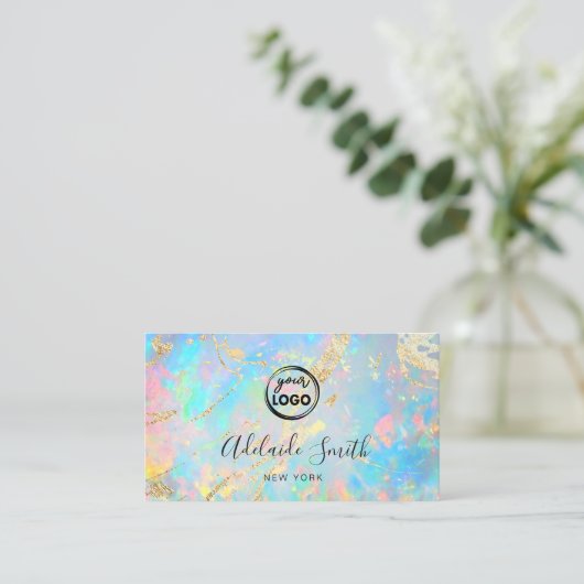ホログラフィックオフェイクプストーンのテクスチャのロゴ 名刺 (スタンド正面)