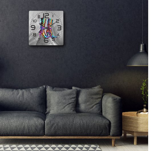 ホログラフィックカウボーイブーツアクリル壁時計 スクエア壁時計