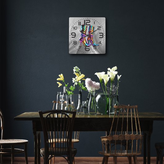 ホログラフィックカウボーイブーツアクリル壁時計 スクエア壁時計