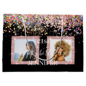 ホログラフィックカスタムグリッターフォト誕生日ブラック ラージペーパーバッグ (裏面)