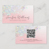 ホログラフィックカスタムグリッターQrコードピンクパステル 名刺 (正面/裏面)