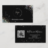 ホログラフィックカスタムグリッターQRコード&ロゴブラック 名刺 (正面/裏面)