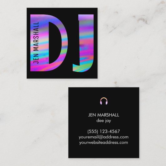 ホログラフィックカラーフェイクのDJスクリプト スクエア名刺 (正面/裏面)