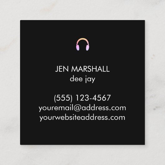 ホログラフィックカラーフェイクのDJスクリプト スクエア名刺 (裏面)
