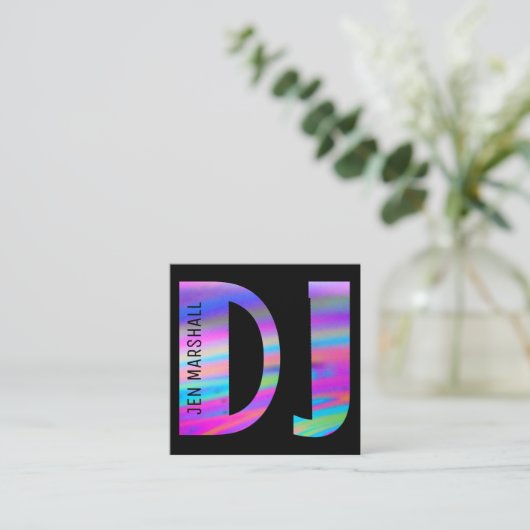 ホログラフィックカラーフェイクのDJスクリプト スクエア名刺 (スタンド正面)