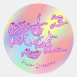 ホログラフィックカラーメリーセラピーの名前からのクリスマス ラウンドシール